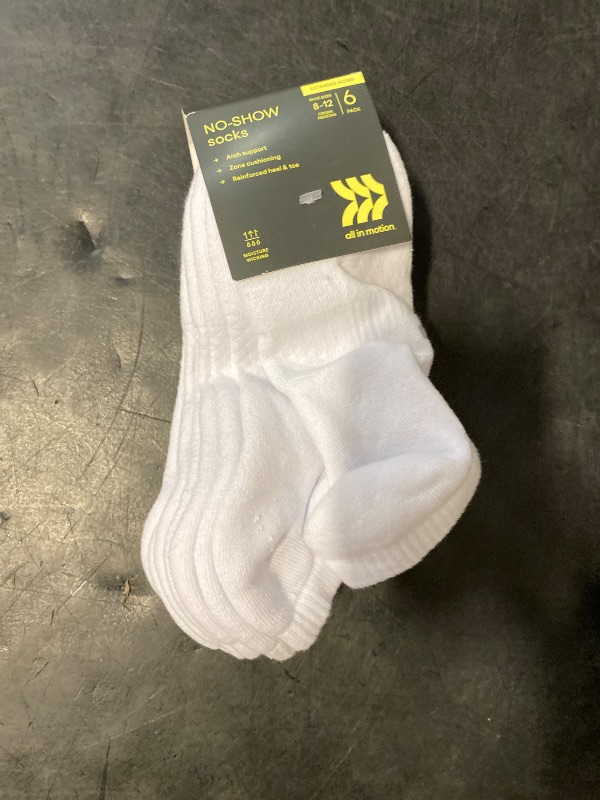Photo 1 of Size 8-12 Women's Extended Size Cushioned 6pk No Show Socks - All in Motion™ White 8-12: Arch Support, Moisture Wicking