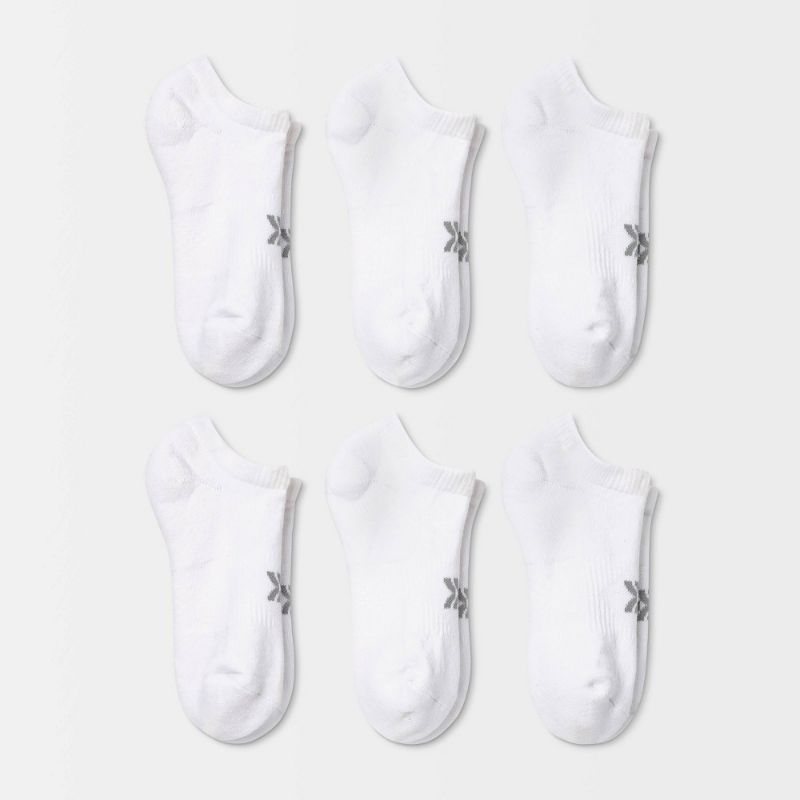 Photo 1 of Size 8-12 Women's Extended Size Cushioned 6pk No Show Socks - All in Motion™ White 8-12: Arch Support, Moisture Wicking