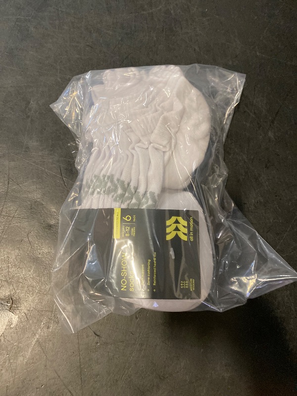 Photo 1 of Size 8-12 Women's Extended Size Cushioned 6pk No Show Socks - All in Motion™ White 8-12: Arch Support, Moisture Wicking