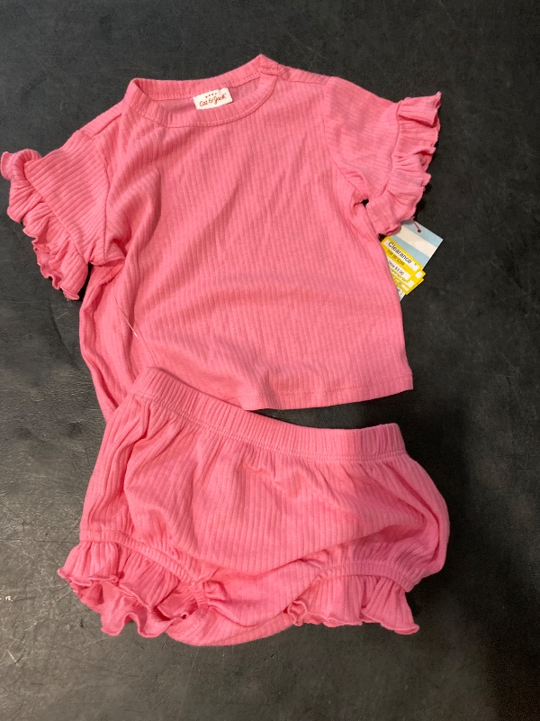 Photo 1 of Size 12M Baby Girls' Ribbed Top & Bottom Set - Cat & Jack™ Pink 12M: Lightweight Cotton Modal Blend, Elastic Waist, Machine Washable