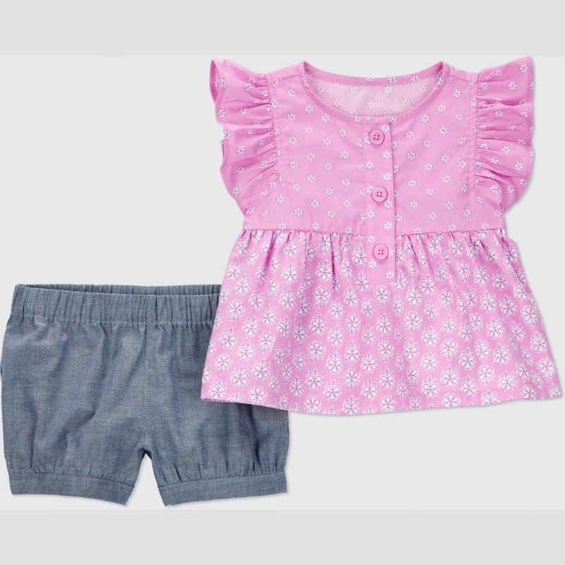 Photo 1 of Carter's Just One You® Baby Girls' Geo Floral Top & Bottom Set - Pink 12M: Cotton Tunic & Pull-on Shorts, Sleeveless