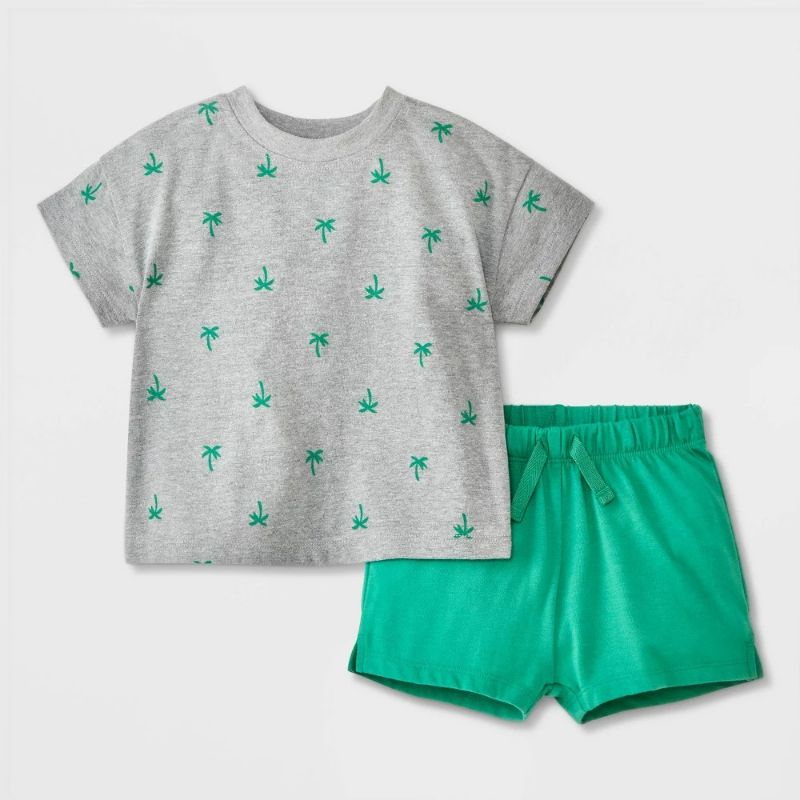 Photo 1 of Baby Boys' Top & Bottom Set - Cat & Jack™ Green/Gray 6-9M