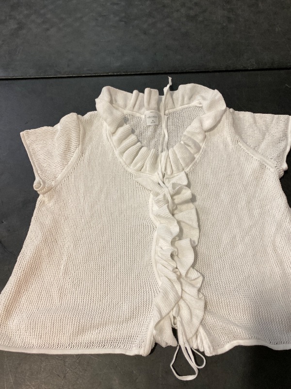 Photo 1 of 2X - Women's Ruffle Tie Cardigan - Wild Fable™ Off-White 2X