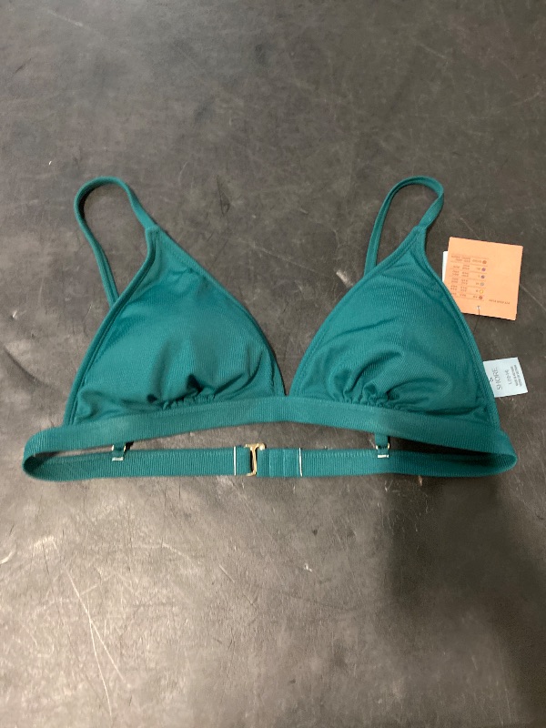 Photo 1 of L - Women's Ribbed Triangle Bikini Top - Shade & Shore™ Green L: Recycled Polyester, Spandex, Adjustable Strap, Removable Cup