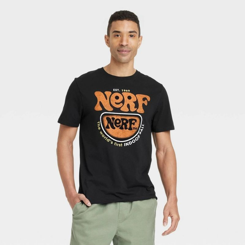 Photo 1 of (XL) Men's Nerf Short Sleeve Crew Neck Graphic T-Shirt - Goodfellow & Co™ Black XL: Cotton Blend, Lightweight Jersey, Tagless Design