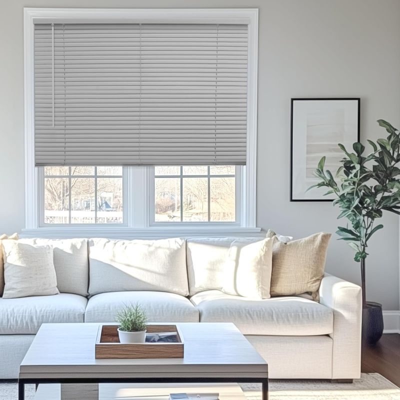 Photo 1 of Mini Blinds for Indoor Windows – 30"W x 48"H, Gray Horizontal Vinyl Blinds | Cordless | Easy to Install | Sleek Low-Profile Fit for Doors, Offices, Kitchens & Apartments