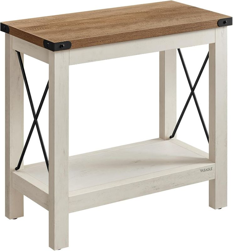 Photo 1 of 2-Tier End Table, Side Table with Bottom Shelf, Nightstand for Small Spaces, for Living Room, Bedroom, Farmhouse Style, Rustic White and Honey Brown