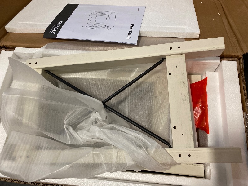 Photo 1 of 2-Tier End Table, Side Table with Bottom Shelf, Nightstand for Small Spaces, for Living Room, Bedroom, Farmhouse Style, Rustic White and Honey Brown