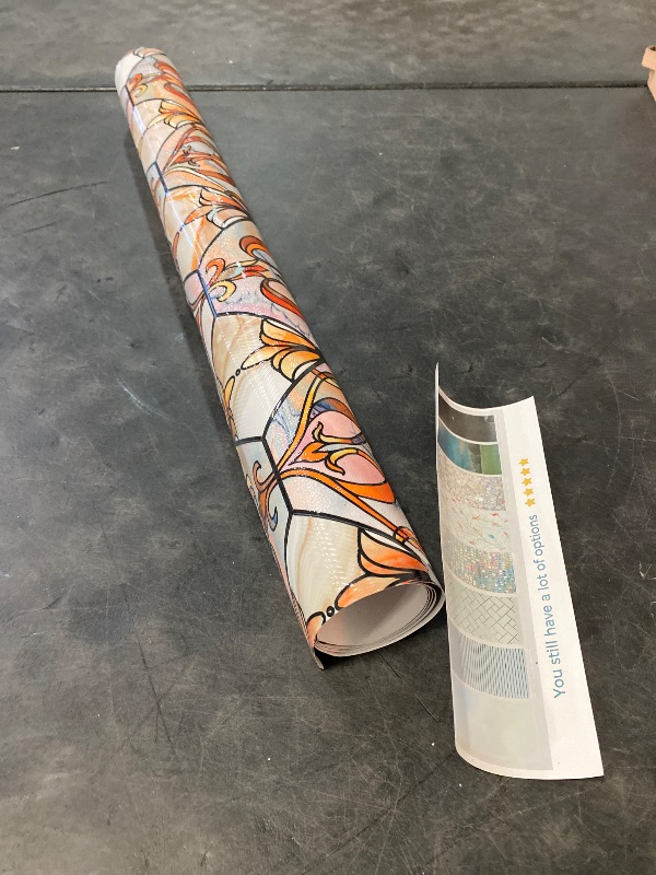 Photo 1 of 3D Stained Glass Window Privacy Film, Heat Control UV Blocking Static Cling Decorative Window Film for Bathroom,Front Door,Home Non Adhesive 23.6 x 35.4 inches Golden Filigree