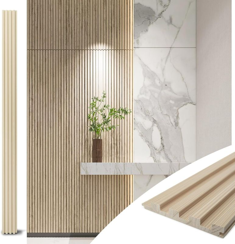 Photo 1 of Art3d Slat Wood Wall Paneling for Interior and Ceiling Decoration - Pack of 4pcs + 1pc End-Trim, Size 108 x 5.7in.- Ashtree