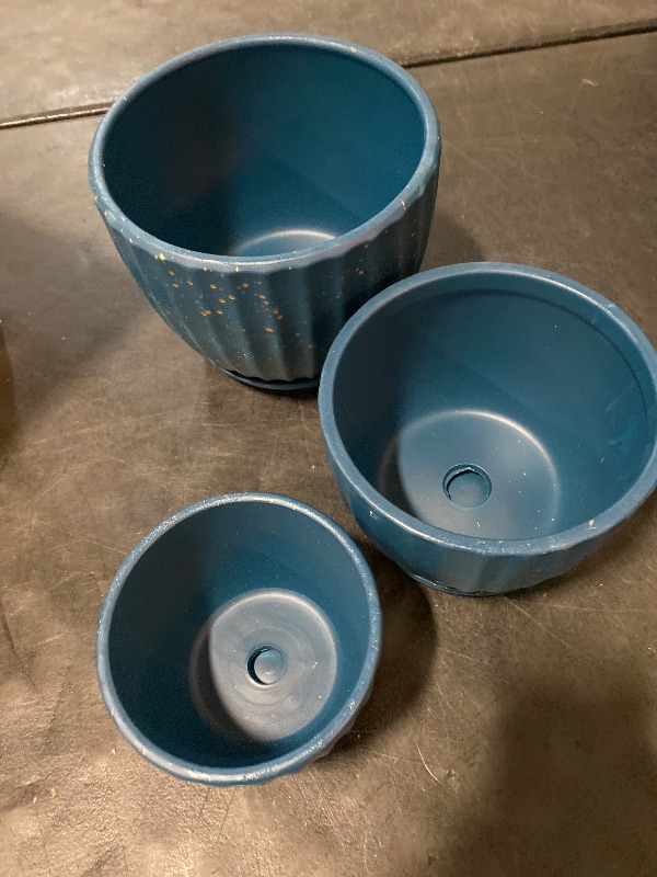 Photo 1 of 4/5/6 Inches Ceramic Plant Pots with Drainage Holes and Saucers, Round Flower Pots for Indoor Plant, Modern Flower Planters Set of 3 (Blue with Dot-Big Size)