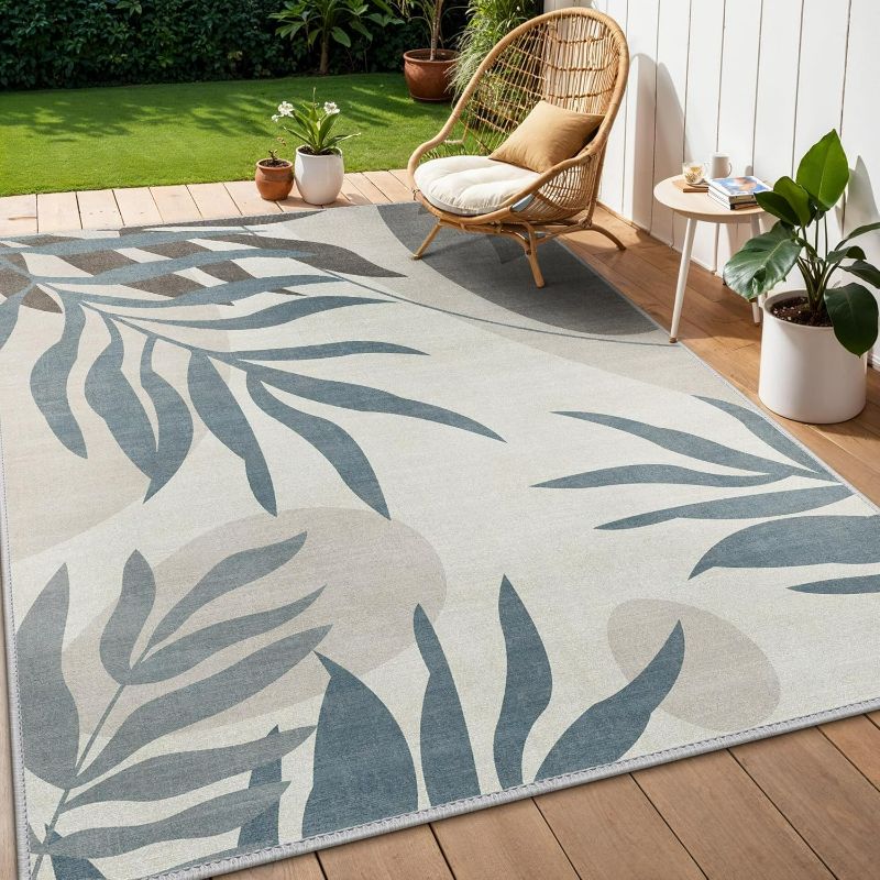 Photo 1 of GENIMO Indoor Outdoor Area Rug 9' X 12' Waterproof, Washable Door Mat Non Shedding, Easy Cleaning Outdoor Carpet for Patio, Entryway, Porch, Bathroom, Living Room, Bedroom, Backyard, Blue&Grey