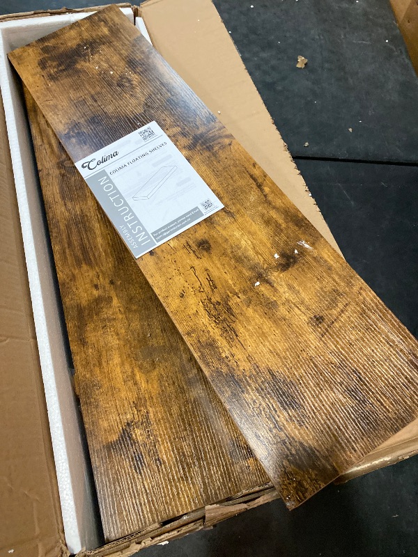 Photo 1 of Colima Bathroom Floating Shelves for Wall, 36" Floating Wall Mounted Shelf, Rustic Wood Storage Display Shelves for Home Organization, Bathroom, Kitchen, Living Room (Set of 2, Rustic Brown)