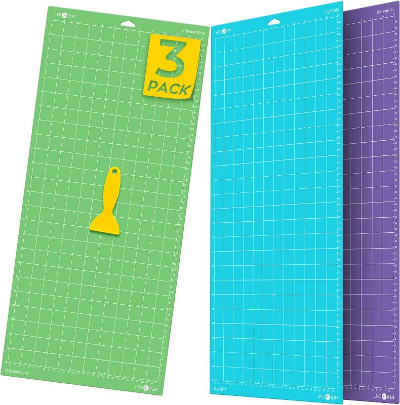 Photo 1 of HTVRONT Cutting Mat, 3 Pack Cutting Mat 12x24(Standard, Light, StrongGrip) Compatible with Cricut Maker 3/Maker 4/Maker/Explore 3/4/Air 2/One, Variety Adhesive Sticky Cutting Mats Accessories