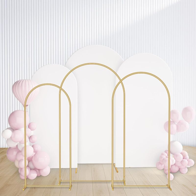 Photo 1 of Metal Arch Backdrop Stand and Cover Set 7.2FT/6.6FT/6FT, Wedding Arch Frame with Spiral Rotating Joint, 3 Wrinkle-Resistant Cover for Birthday, Anniversary, Wedding, Party, Baby Shower