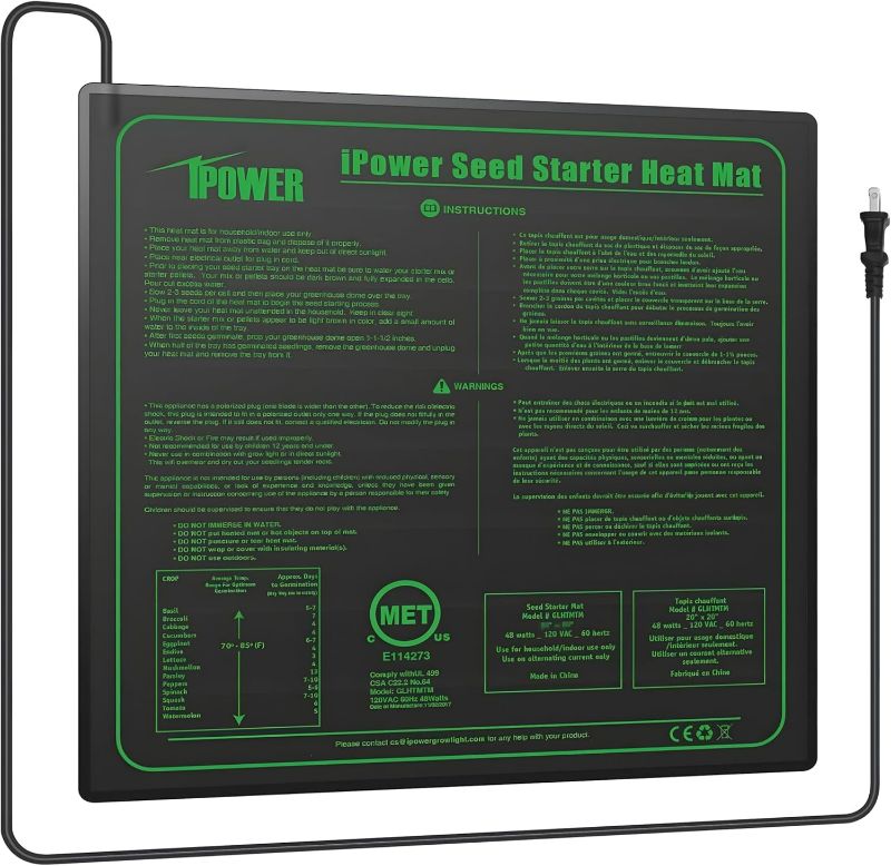 Photo 1 of iPower Durable Seedling Heat Mat Warm 20" x 20" Hydroponic Heating Pad Waterproof for Seed Starting Greenhouse and Germination