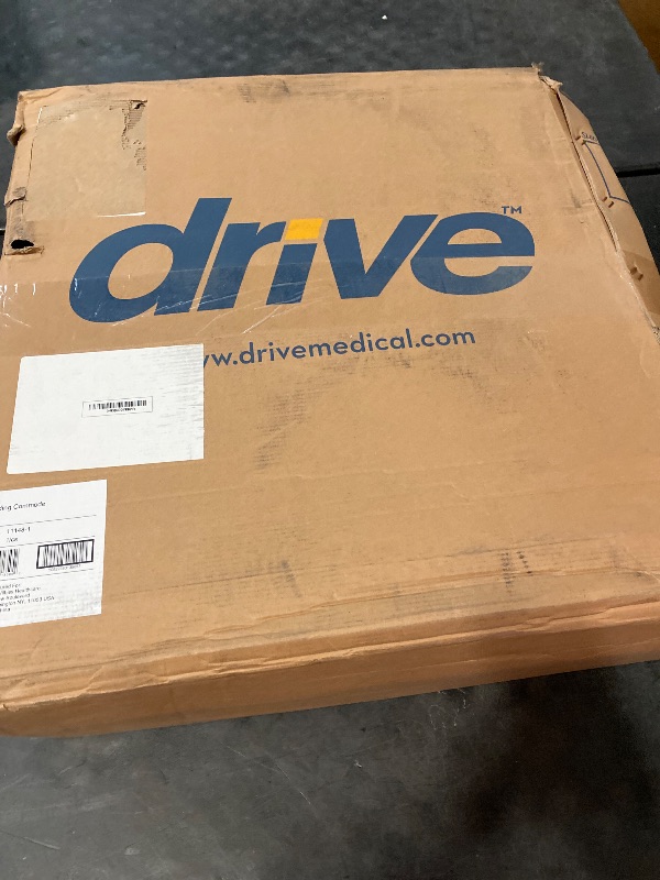 Photo 1 of Drive Medical 11148-1 Folding Steel Bedside Commode Chair, Portable Toilet, Supports Individuals Weighing Up To 350 Lbs, with 7.5 Qt. Bucket and 13.5 Inch Seat, Grey