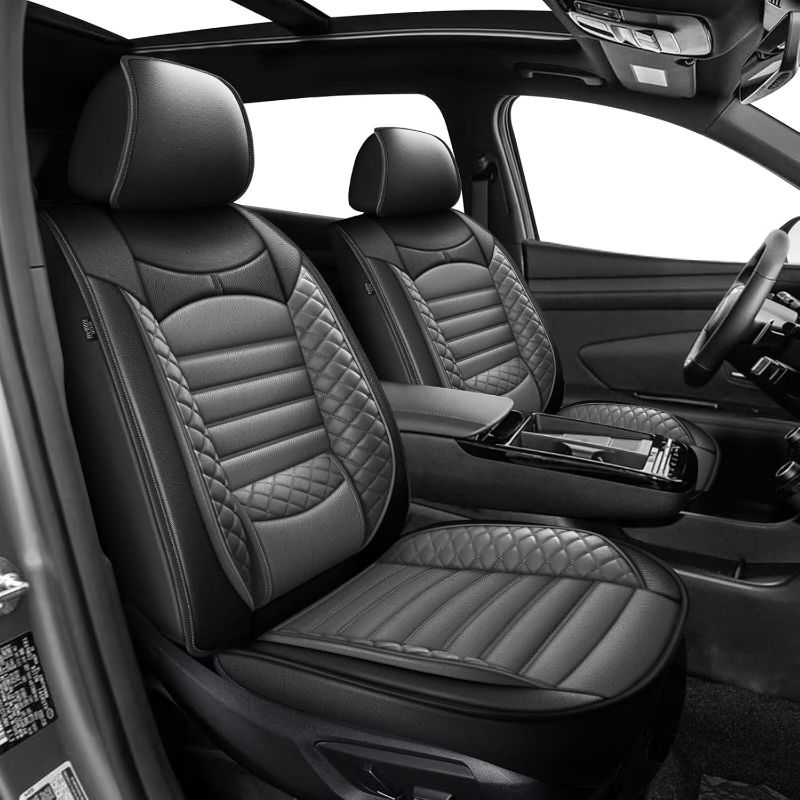Photo 1 of Front Seat Covers for Hyundai Tucson 2010-2025 2026, First Row 2 Pcs Faux Leather Seat Cover Car Cushion Protector Compatible Airbag (2 Front Set?Black&Grey)