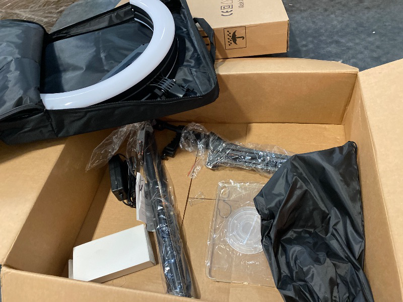 Photo 1 of 22" Foldable Large Ring Light with Stand for iPhone iPad,75" Tripod with Overhead Shooting Bracket 50W 6500K 4 Clips/LCD Display/2 USB PortsTattoo Barber Makeup Studio Video Photography Lighting