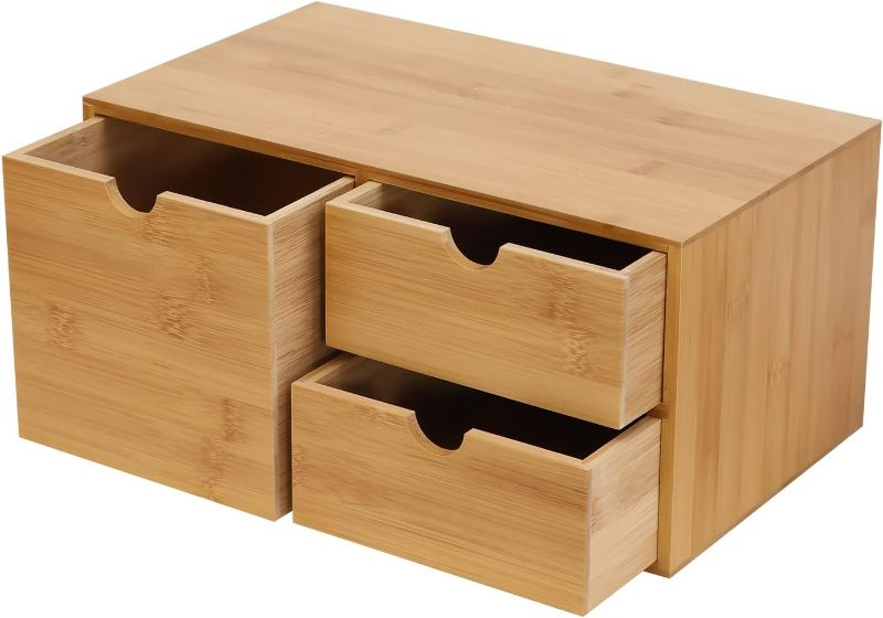 Photo 1 of Desktop Drawers, Bamboo Desk Organizer, Bamboo Desk Organizer Drawer, Tabletop Storage Organization Box, Recess Handles, Flat Top, for Office Home Toiletries Supplies