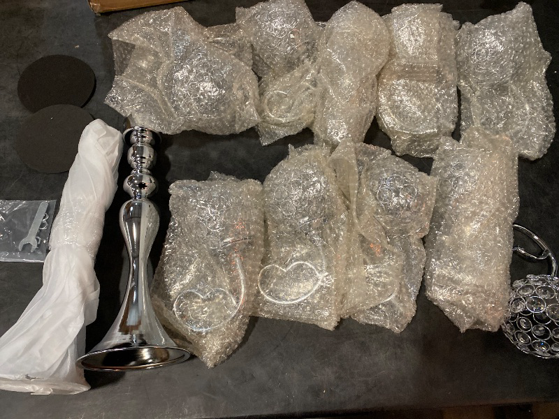 Photo 1 of 2 Pack 5 Arm Crystal Candelabra Centerpieces 21.5 Inch Tall Candle Holder Table Candelabra Stand with Crystal Candle Holder Bowl for Home Wedding Anniversary Dinner Party Table Decoration (Silver)