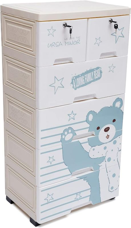 Photo 1 of Eapmic Plastic Drawers,Storage Cabinet with 6 Drawers,Closet Drawers Tall Standing Dresser Bedside Furniture & Night Stand End Table Dresser (19.69 * 13.78 * 40.16in,Style Bear)