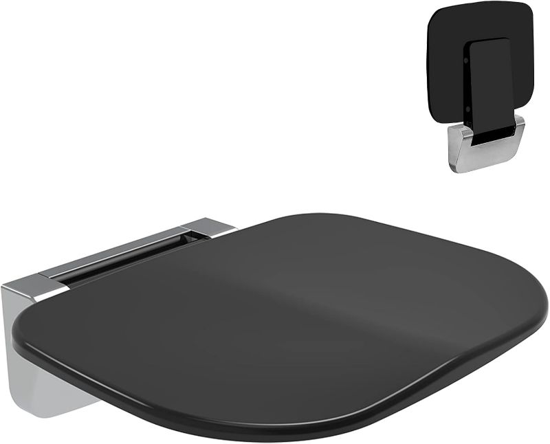 Photo 1 of Folding Shower Chair Wall Mounted Fold Down Shower Seat 400 LB Capacity Foldable Shower Bench Seats for Adults Elderly Disabled Black