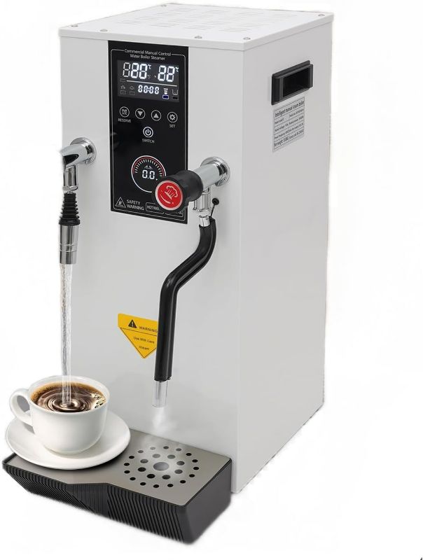 Photo 1 of Commercial Milk Frother, 12L Full-Automatic Steam Boiling Water Frothing Machine, Electric Steam Milk Foam Maker with LCD Display for Espresso Coffee Tea Shop Dessert Shop Hotel Milk (White)