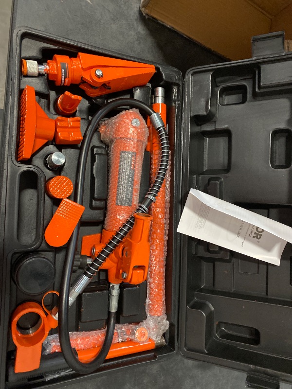 Photo 1 of 4 Ton Porta Power Hydraulic Ram Jack Kit 8800 Lbs. Load Body Repair Tool with 3.9 ft. Oil Hose Carry Case for Automotive