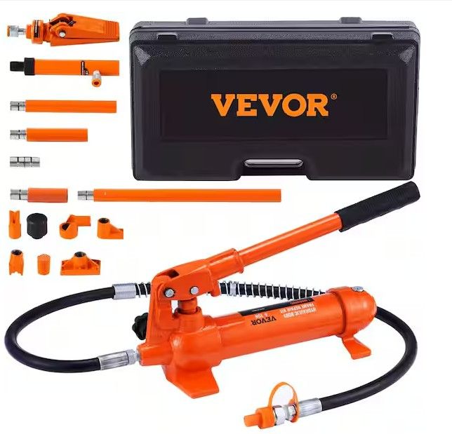 Photo 1 of 4 Ton Porta Power Hydraulic Ram Jack Kit 8800 Lbs. Load Body Repair Tool with 3.9 ft. Oil Hose Carry Case for Automotive