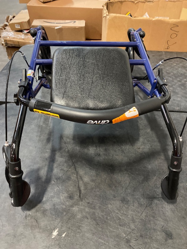 Photo 1 of Drive Medical Aluminum Rollator Rolling Walker with Fold Up and Removable Back Support and Padded Seat, Blue
