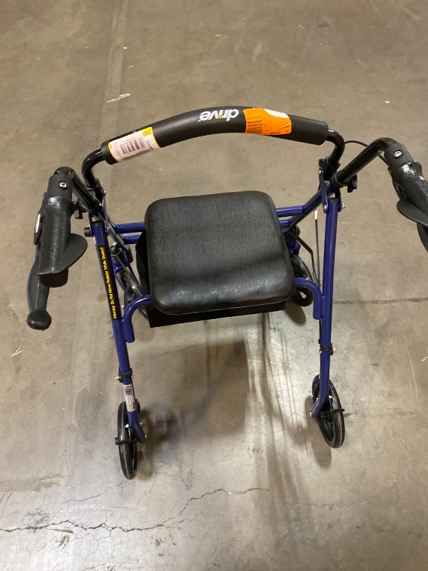 Photo 1 of Drive Medical Aluminum Rollator Rolling Walker with Fold Up and Removable Back Support and Padded Seat, Blue
