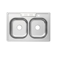 Photo 1 of 33 in. Drop-In 50/50 Double Bowl 20 Gauge Stainless Steel Kitchen Sink
