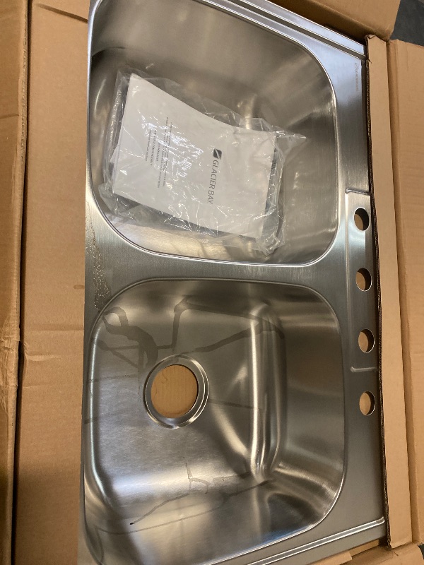 Photo 1 of 33 in. Drop-In 50/50 Double Bowl 20 Gauge Stainless Steel Kitchen Sink