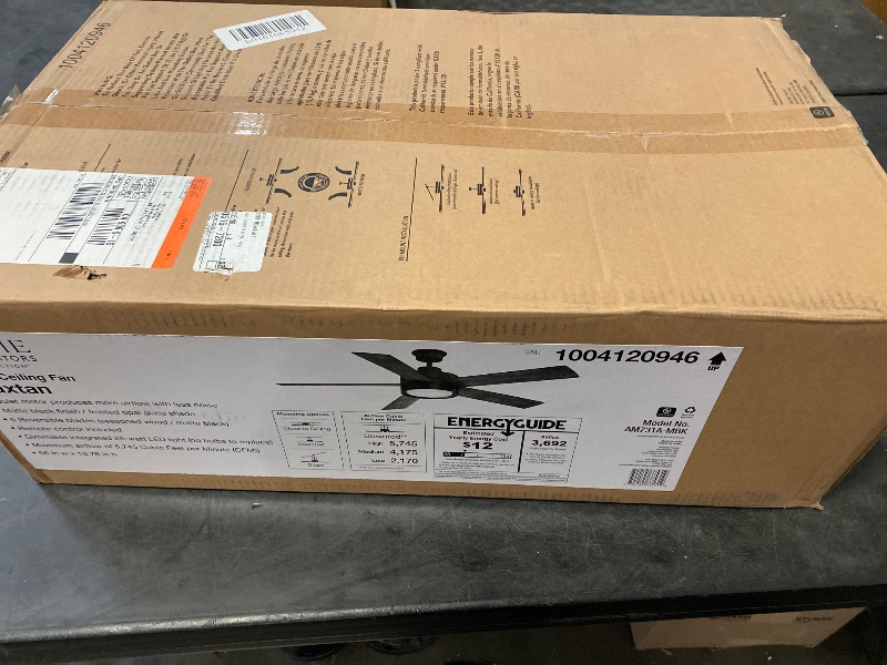 Photo 1 of Baxtan 56 in. Indoor Matte Black Ceiling Fan with Warm White Integrated LED with Remote Included