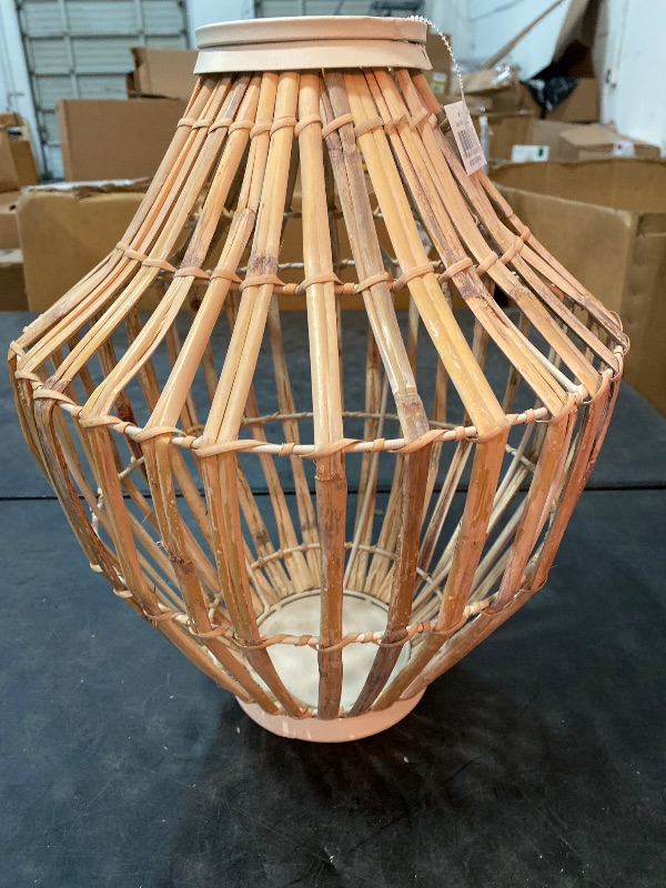 Photo 1 of Brown Bamboo Wood Handmade Open Frame Decorative Vase with White Metal Accents