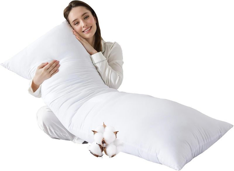 Photo 1 of Cotton Body Pillow Insert - Cooling Breathable Full Body Pillow for Side Sleeper - Soft Long Bed Pillow for Adults - 20 x 54 inch-White