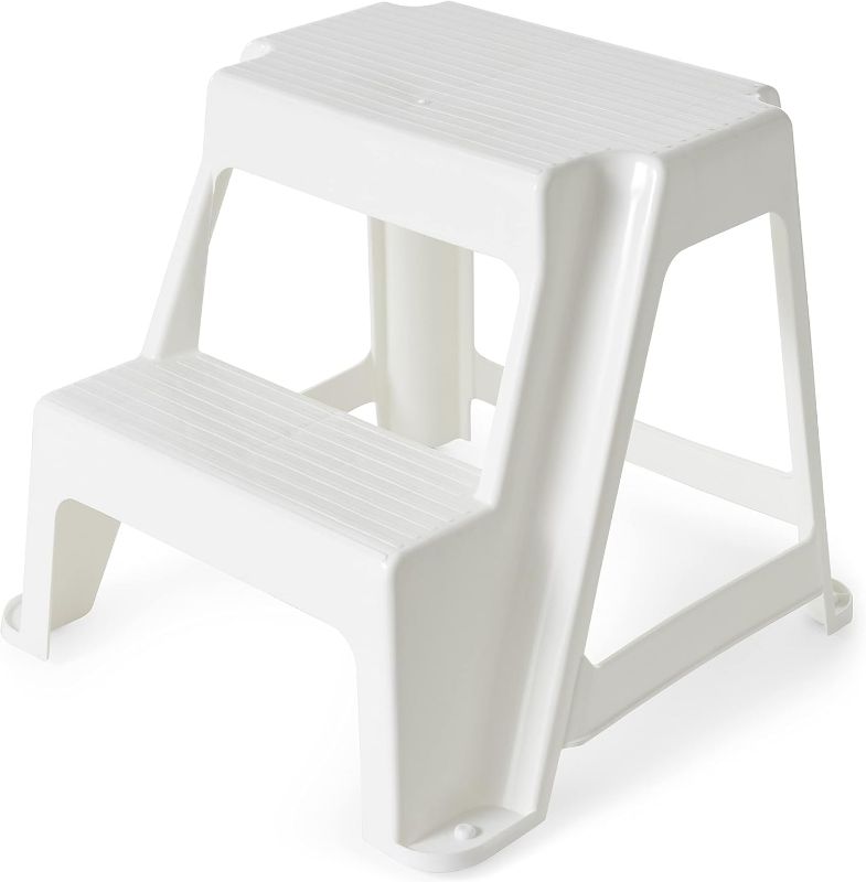 Photo 1 of Gracious Living 2-Step Stool, Portable Plastic Stepping Stool for Dorm, Home, Classroom, or Office, 18" L x 18.75" W x 16" H - 300 Pound Capacity, White