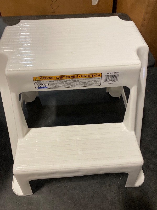 Photo 1 of Gracious Living 2-Step Stool, Portable Plastic Stepping Stool for Dorm, Home, Classroom, or Office, 18" L x 18.75" W x 16" H - 300 Pound Capacity, White