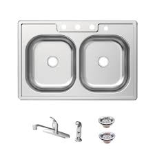Photo 1 of 33 in. Drop-In 50/50 Double Bowl 20 Gauge Stainless Steel Kitchen Sink with Faucet and Sprayer