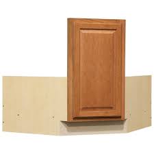 View 1 of Hampton 36 in. W x 24 in. D x 34.5 in. H Partially Assembled Corner Sink Base Cabinet in Medium Oak
