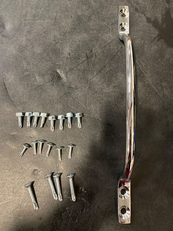 Photo 1 of 13" Chrome-Plated Steel Grab Handle + # 4Pcs. Sheet Metal Screws + 8 Pcs. #8 x 3/4" Hex Washer Head Self-Drilling + 6 Pcs. #10 x 3/4" Trailer Screws Self Tapping