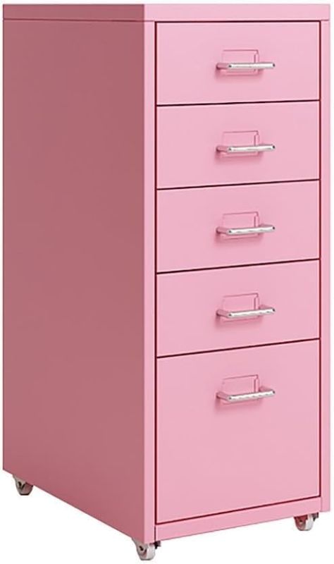 Photo 1 of 5-Drawer File Cabinet, Metal Mobile File Cabinet with Wheels, Filing Cabinet Under Desk for Home/Office (Size:11.02" L x 16.1" W x 27.2" H,Color:Pink)