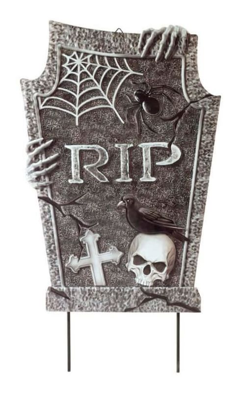 Photo 1 of Holiday Tombstones Halloween Yard Stake Rip Crow Decor, 24 in