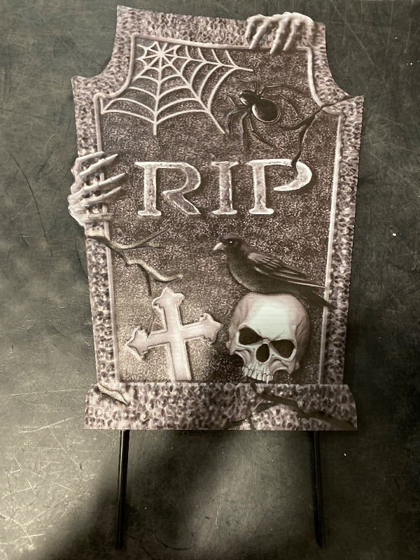 Photo 1 of Holiday Tombstones Halloween Yard Stake Rip Crow Decor, 24 in