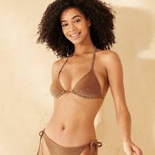 Photo 1 of M Women's Sparkle Medium Coverage Triangle Bikini Top Silver