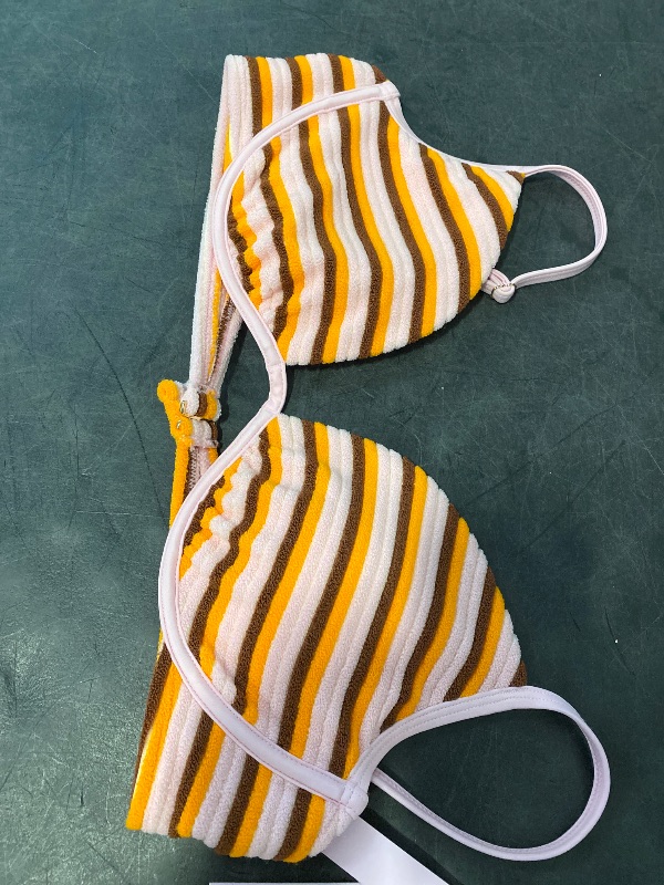 Photo 1 of L Women's Terry Cloth Striped Underwire Bikini Top Orange