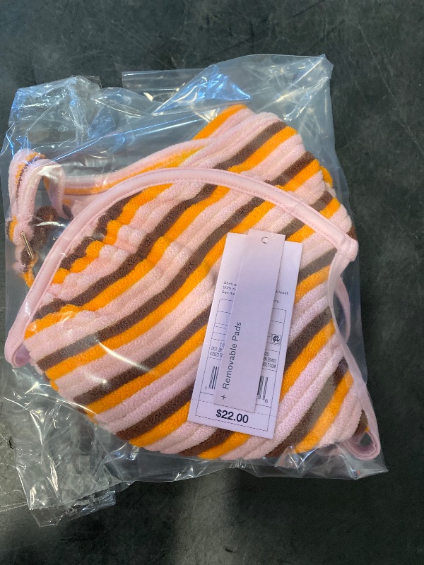 Photo 1 of L Women's Terry Cloth Striped Underwire Bikini Top Orange