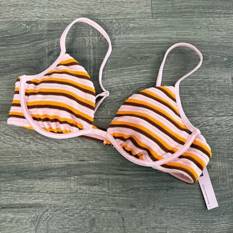 Photo 1 of L Women's Terry Cloth Striped Underwire Bikini Top Orange