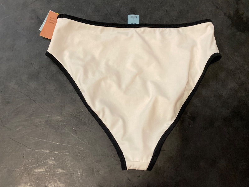 Photo 1 of L Women's Contrast Binding High Leg High-Rise Bikini Bottom Cream/Black